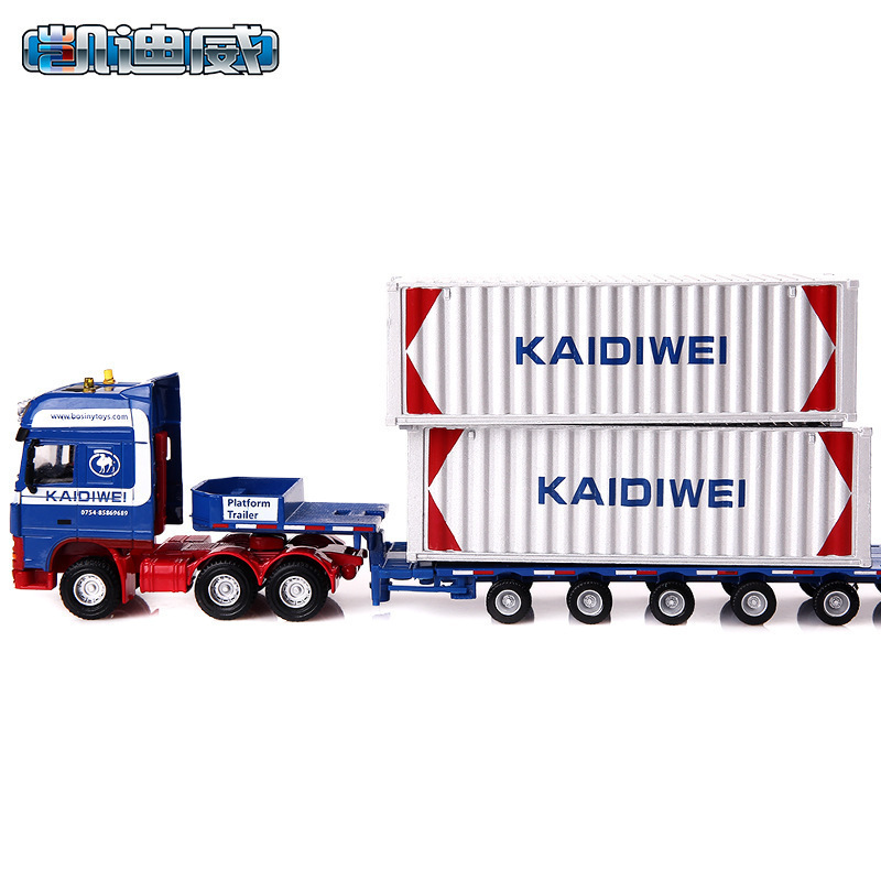 Container Heavy Telescopic Flatbed Transporter Truck Toys Diecast Metal Double Trailer Model Truck Alloy 1/50 Scale Plastic 1:50