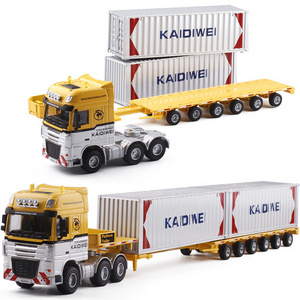 Container Heavy Telescopic Flatbed Transporter Truck Toys Diecast Metal Double Trailer Model Truck Alloy 1/50 Scale Plastic 1:50