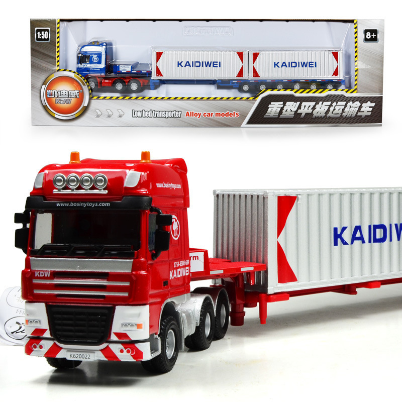 Container Heavy Telescopic Flatbed Transporter Truck Toys Diecast Metal Double Trailer Model Truck Alloy 1/50 Scale Plastic 1:50