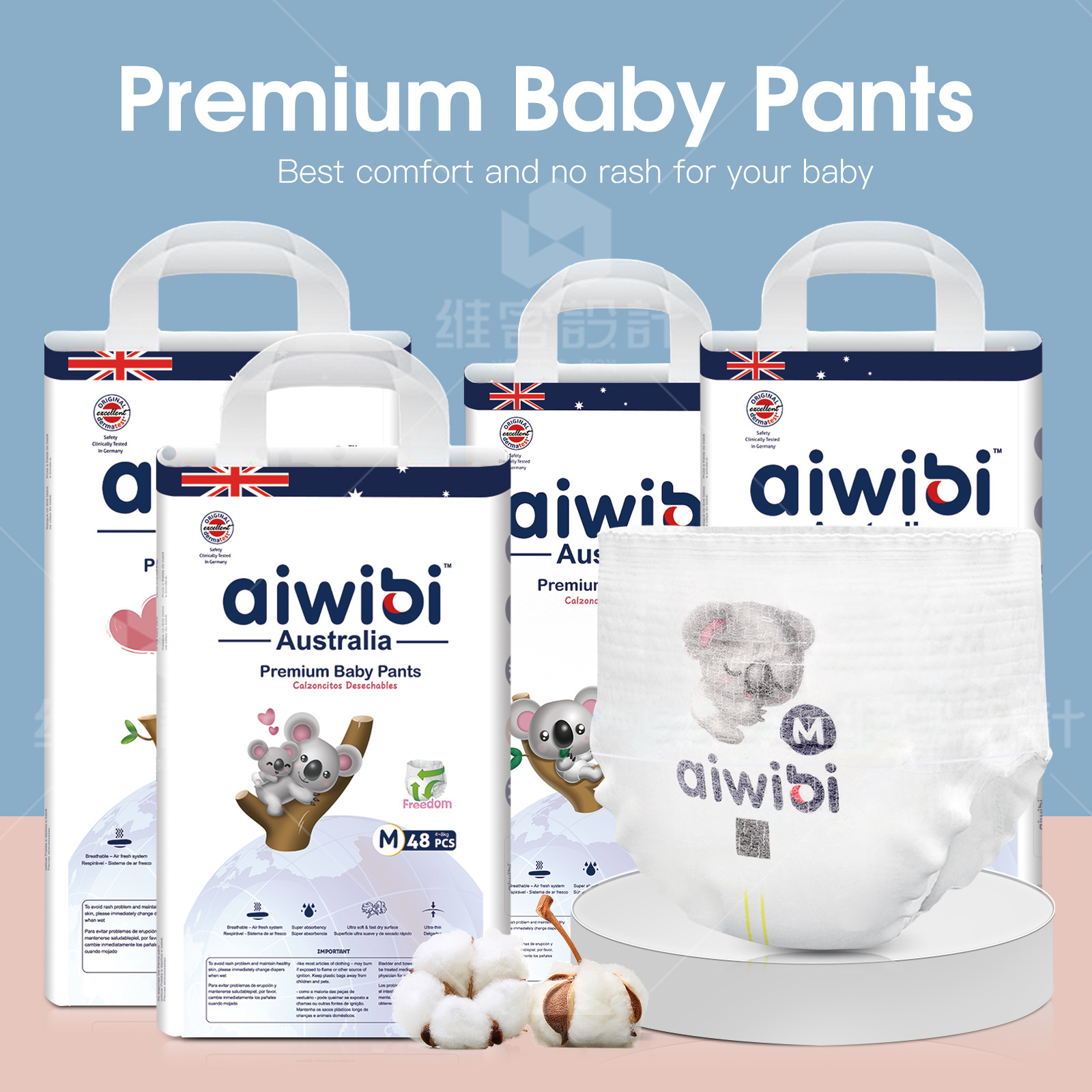 AIWIBI Brand Disposable Super Soft Breathable Baby Pull Up Diaper in Bulk with Factory Price Sandia SAP