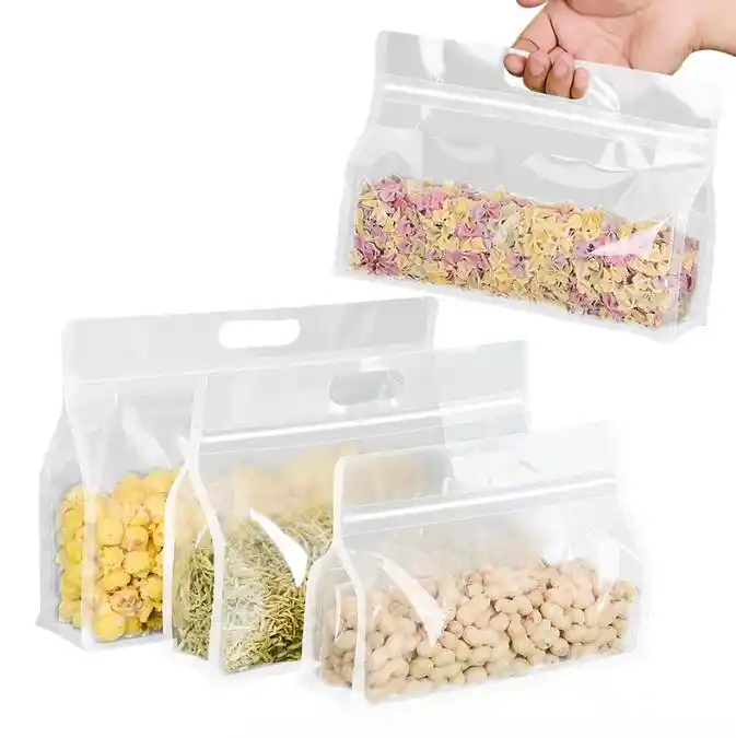 Wholesale Clear Custom Print Stand up pouch Zip Lock Plastic Transparent Zipper Top With Handle Food Packaging Bag