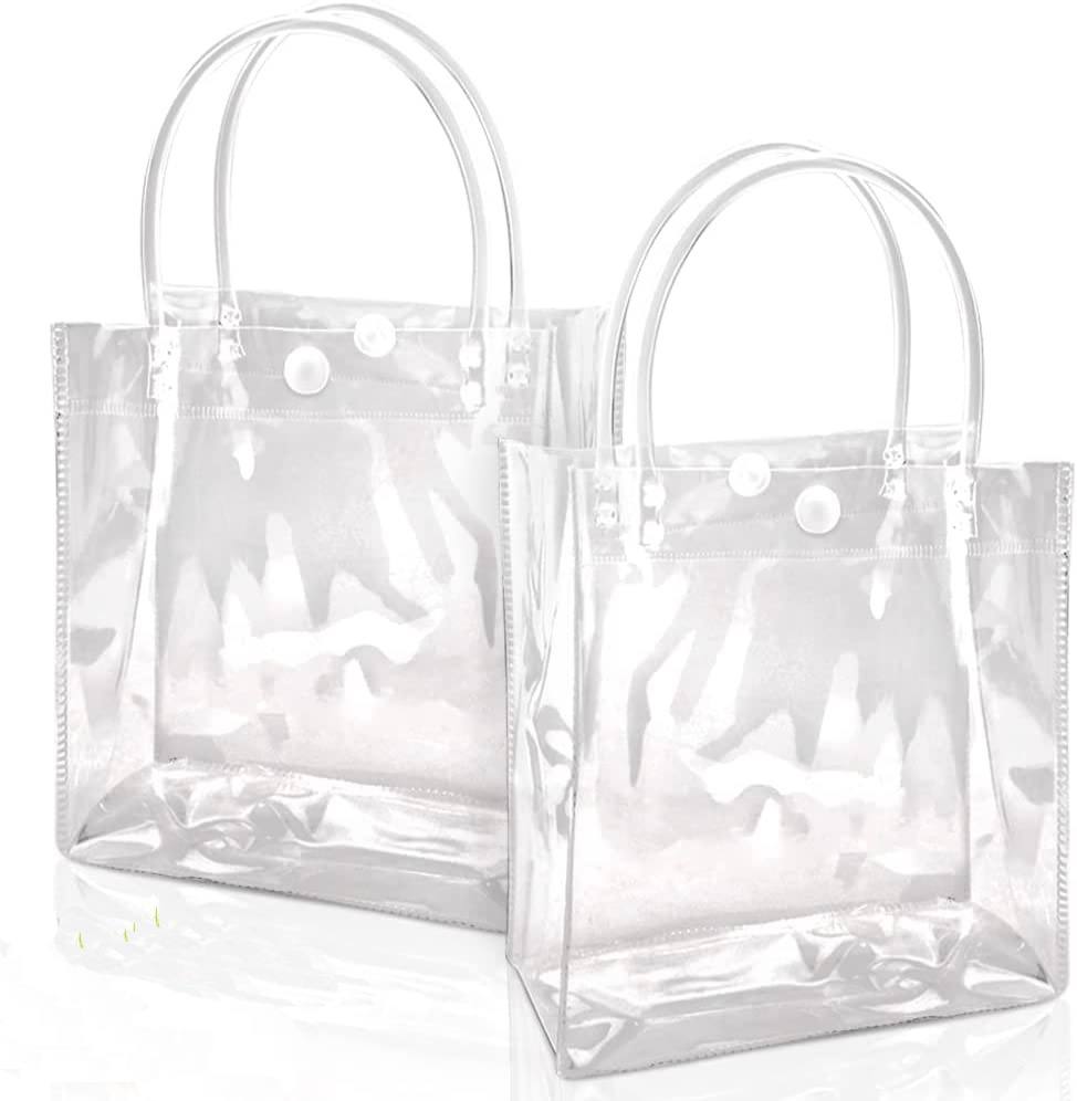 Cheap Clear Plastic Gift Bags with Handle,Reusable Transparent PVC Plastic Gift Wrap Tote Bag for Shopping