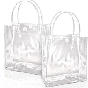 Cheap Clear Plastic Gift Bags with Handle,Reusable Transparent PVC Plastic Gift Wrap Tote Bag for Shopping