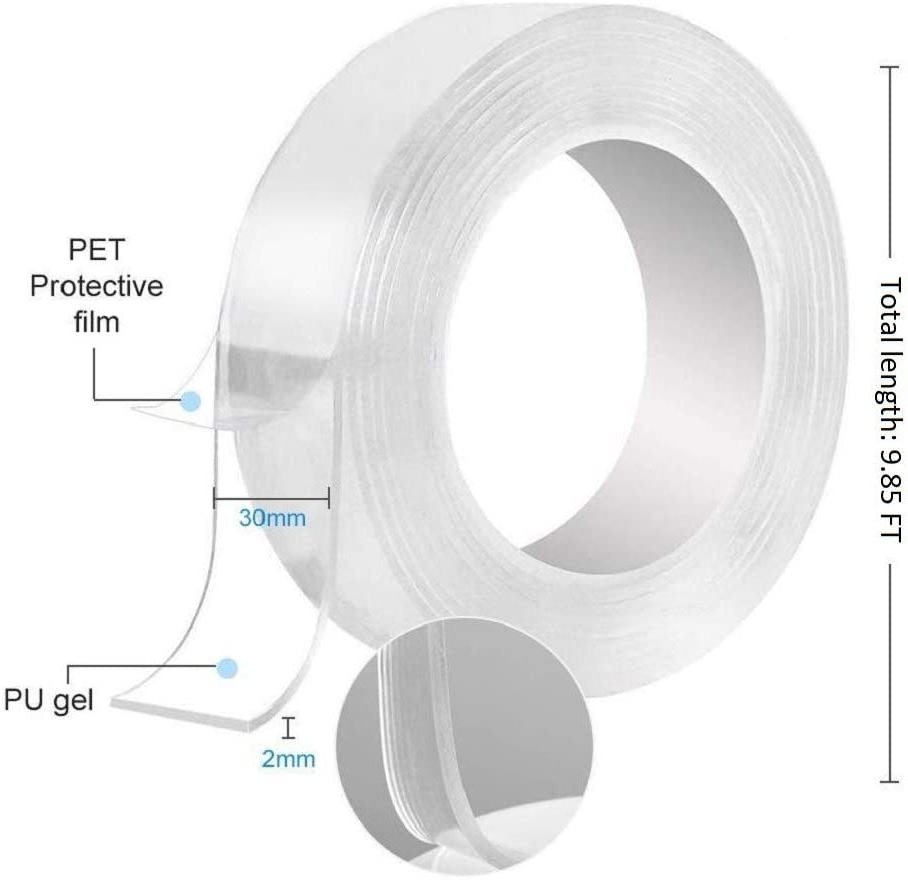 Removable Adhesive  double sided washable transparent Nano Gel Tape