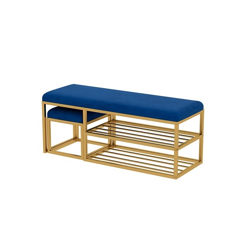 Hotel Furniture shoe rack Footstool Metal Modern Velvet fabric Stainless steel  Shoes Bench with shoe storage  Stool ottoman