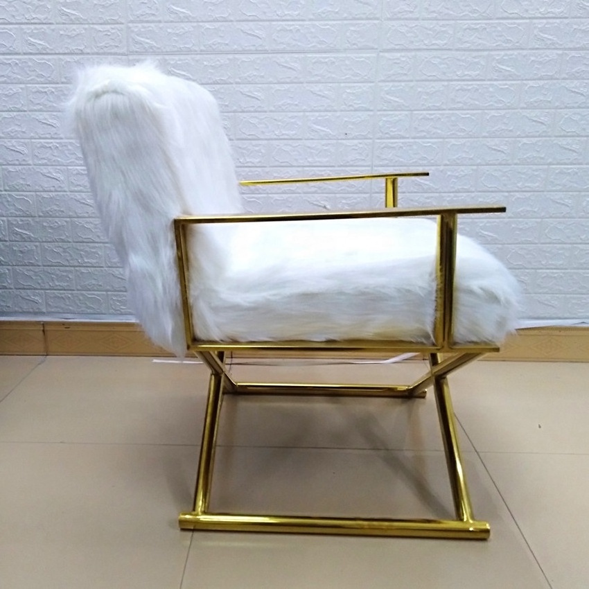 Luxury Design Living Room Chairs Golden or Silver Stainless Steel Legs Accent Chair Faux Fur Armchair For Home Office sofa chair