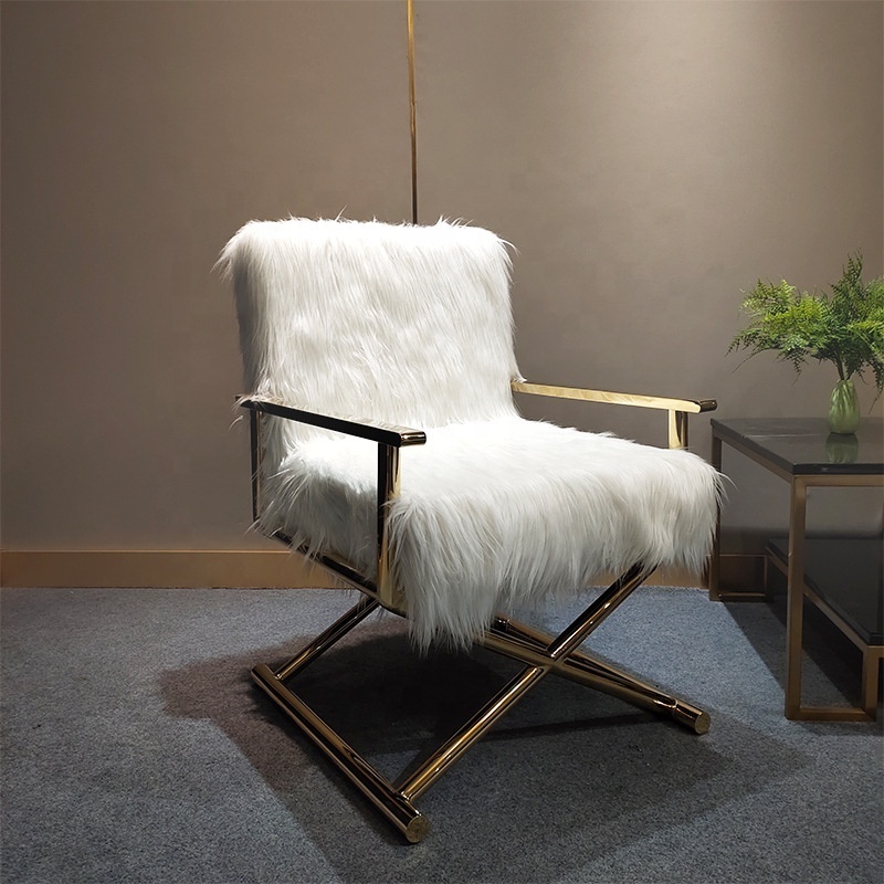 Luxury Design Living Room Chairs Golden or Silver Stainless Steel Legs Accent Chair Faux Fur Armchair For Home Office sofa chair