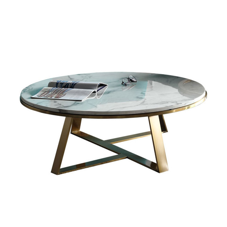 Modern luxury iron stainless steel base height silver circles mirrored round marble top  tea side table coffee table