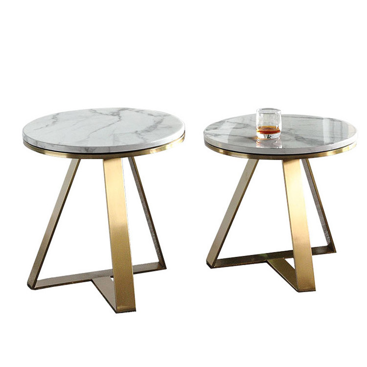 Modern luxury iron stainless steel base height silver circles mirrored round marble top  tea side table coffee table