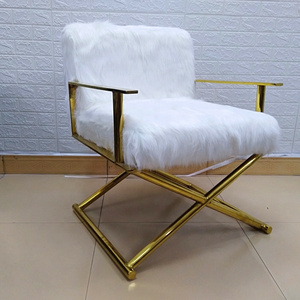 Luxury Design Living Room Chairs Golden or Silver Stainless Steel Legs Accent Chair Faux Fur Armchair For Home Office sofa chair