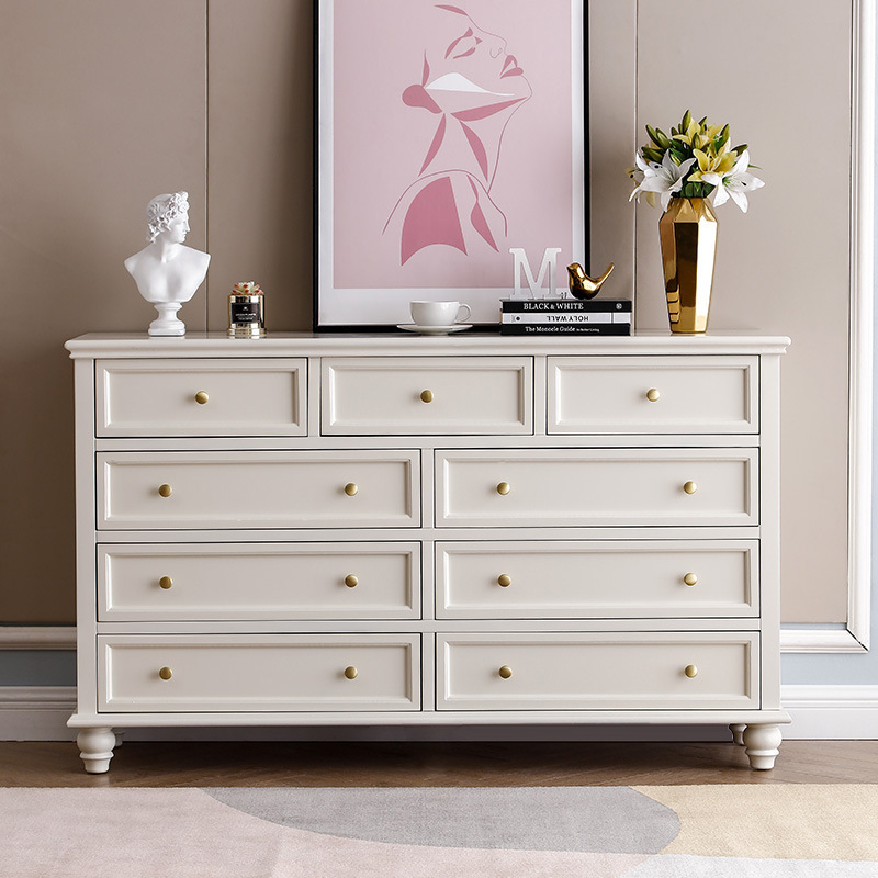 vintage french White Dresser high quality mdf bedroom Living Room solid wood storage cabinet with drawers