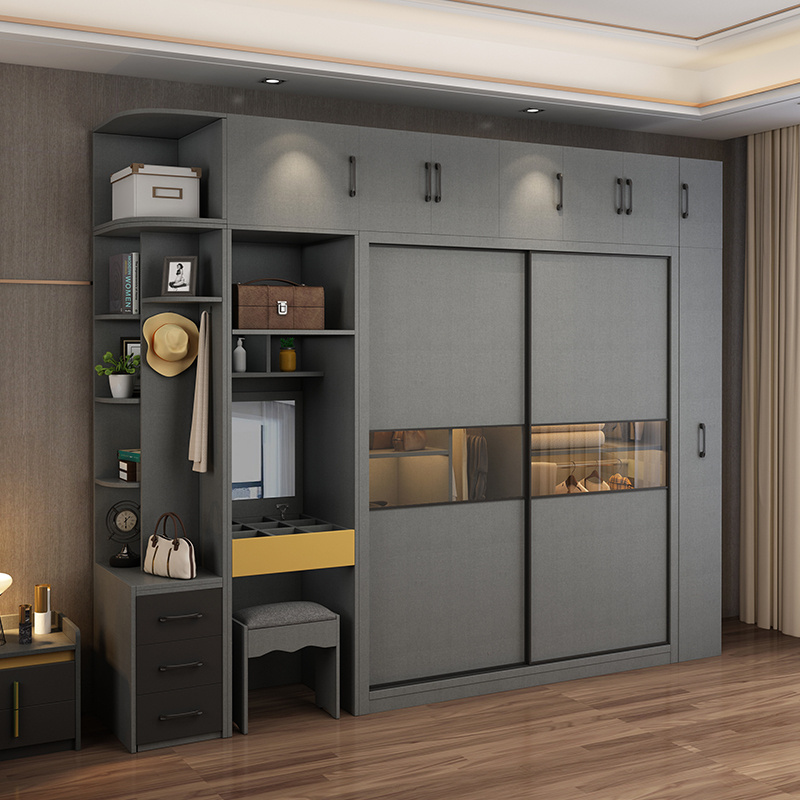 solid wood furniture wardrobe household bedroom wooden 2 doors glass wardrobe closet for villa