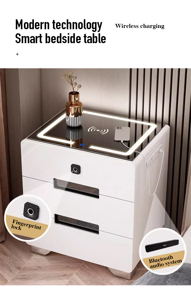 Nightstand With Led Light Hotel Nightstands Luxury Smart Bedside Table Wireless