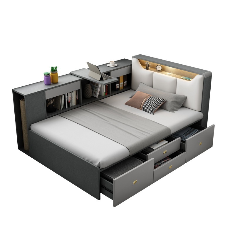 Modern space saving furniture bedroom functional storage single double storage children's faux leather twin beds