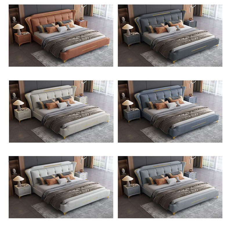 European style luxury king size bed soft headboard modern minimalist washable fabric bed frame