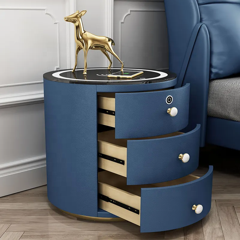 Furniture smart bedroom drawer With audio  solid wood modern minimalist round bedside table beside table