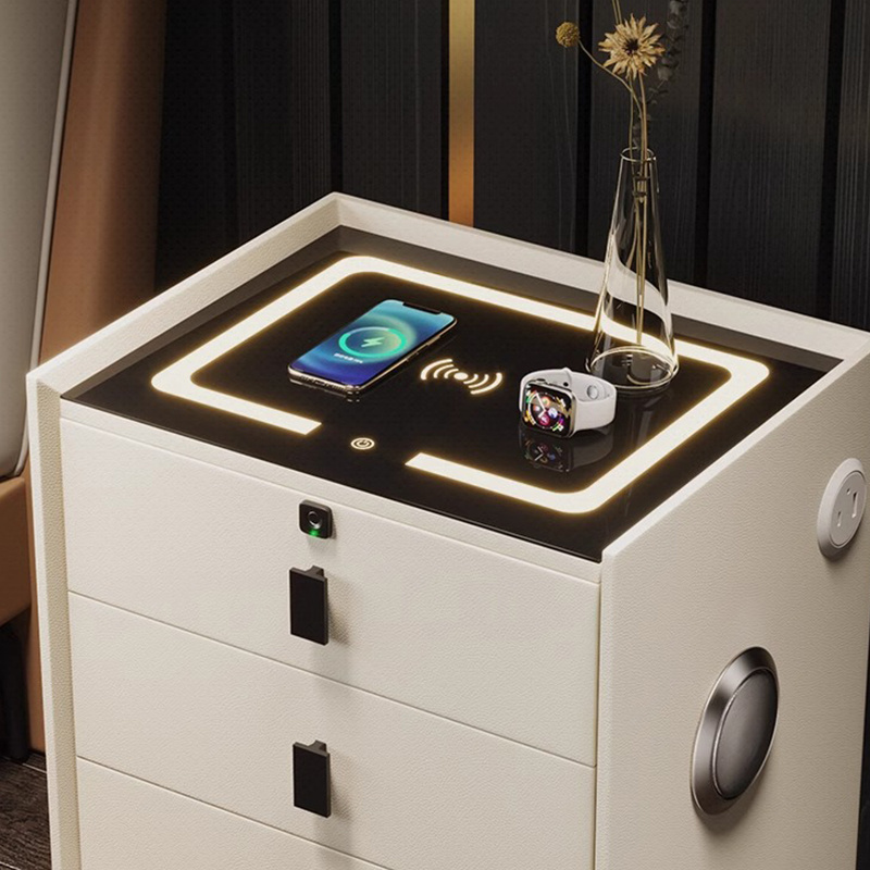 Nightstand Touch Sensing Led Light Usb Smart Wireless Charger Speaker Design Fingerprint Lock Bedside Table