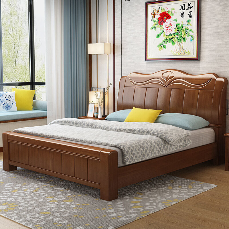 Schlaf zimmer bett wholesale Solid wood slatted bed frame 1.5m single double bed frame hotel apartment bedroom storage bed