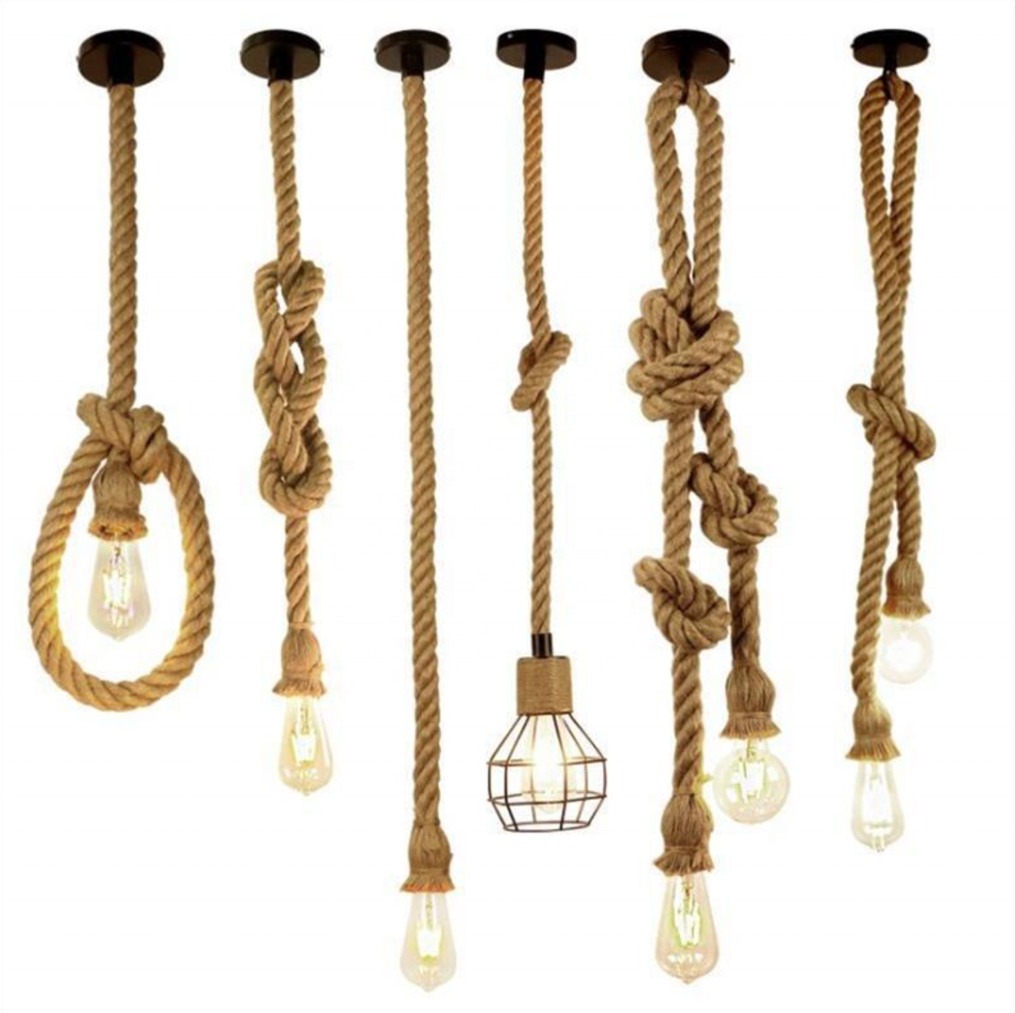 Vintage Single Double Heads Hemp Rope Pendant Lamp E26 Industrial Lighting