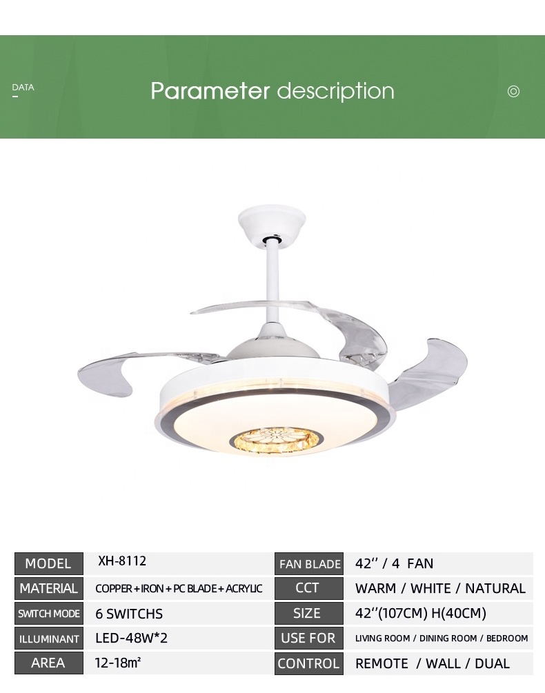 New Product  Indoor Bedroom Living Room Dining Room 72W LED Chandelier Ceiling Fan With Light