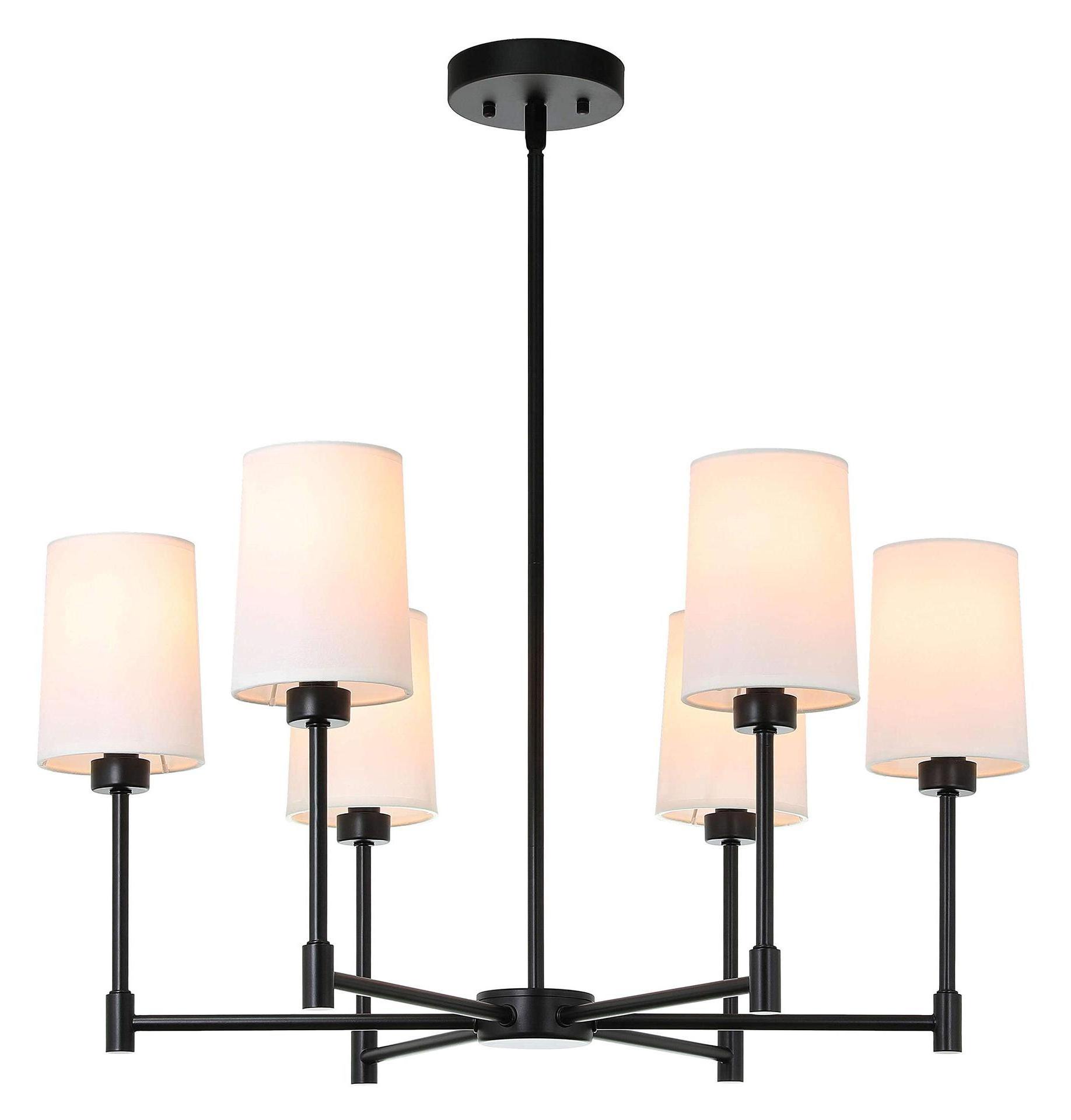 Modern 6 Light Chandelier Light Indoor Iron Adjustable Black Pendant Lighting Ceiling Fixture with Shade