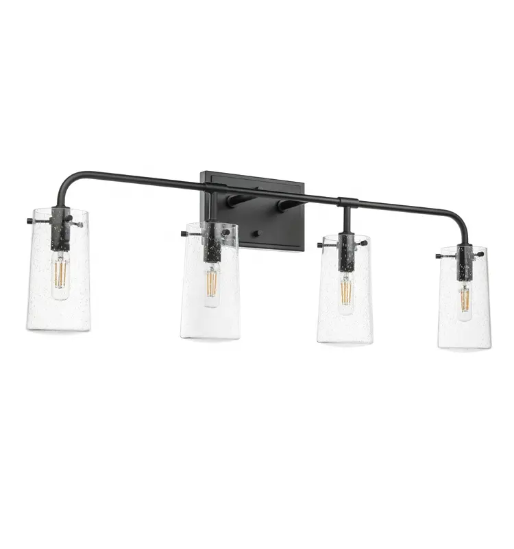 Modern Bathroom Vanity Light 4 Light Clear Glass Matte Black Wall Light Fixture for Bathroom