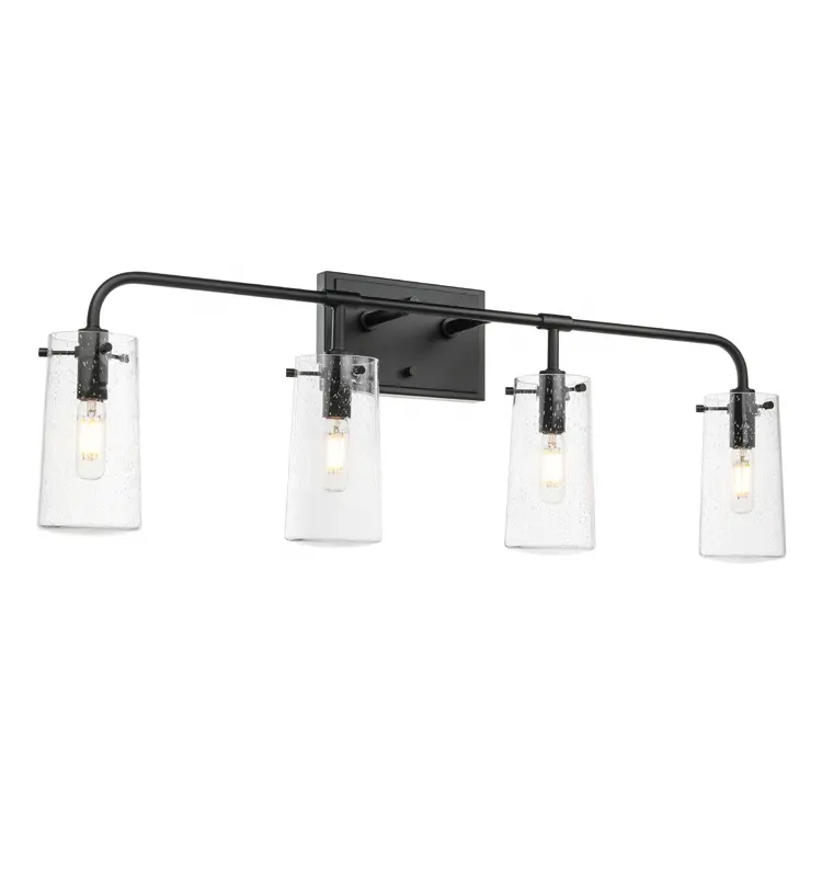 Modern Bathroom Vanity Light 4 Light Clear Glass Matte Black Wall Light Fixture for Bathroom