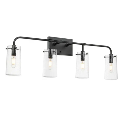 Modern Bathroom Vanity Light 4 Light Clear Glass Matte Black Wall Light Fixture for Bathroom