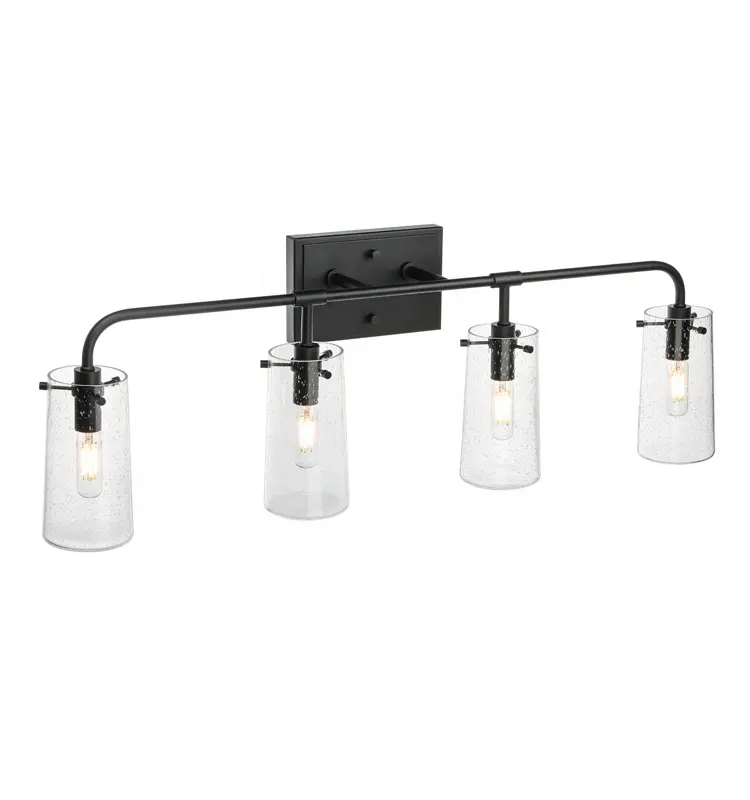 Modern Bathroom Vanity Light 4 Light Clear Glass Matte Black Wall Light Fixture for Bathroom