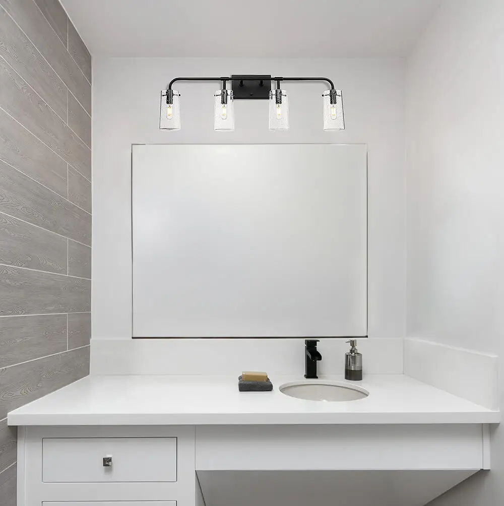 Modern Bathroom Vanity Light 4 Light Clear Glass Matte Black Wall Light Fixture for Bathroom