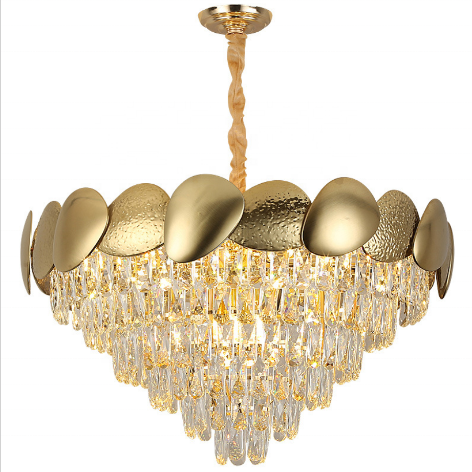 Best selling luxury modern CE Lamp home living room bedroom stainless steel round crystal gold Finish chandelier pendant light