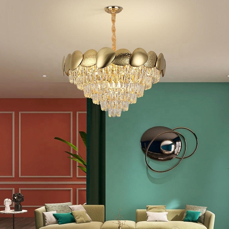 Best selling luxury modern CE Lamp home living room bedroom stainless steel round crystal gold Finish chandelier pendant light