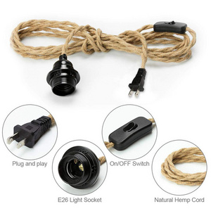 Pendant Light Cord Kit with Dimmer Switch Twisted Hemp Rope Vintage Plug in Hanging Lighting Industrial Lamp Socket E27