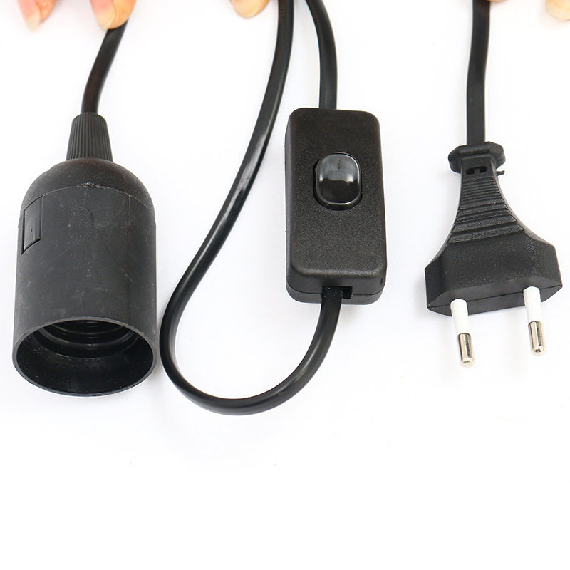 EU Plug power cord 303 switch with E27 socket lamp socket cord Eu standard two core extension cord