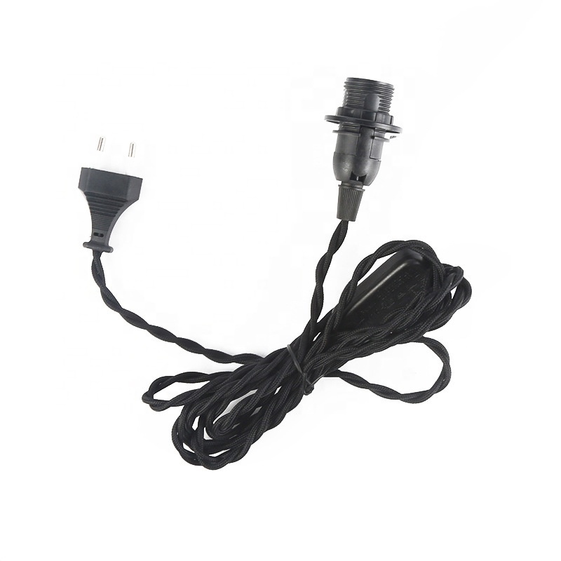 220V AC Electrical Euro Power Cable with Twisted cable covered textile fabric cable wire Power lamp cord with switch