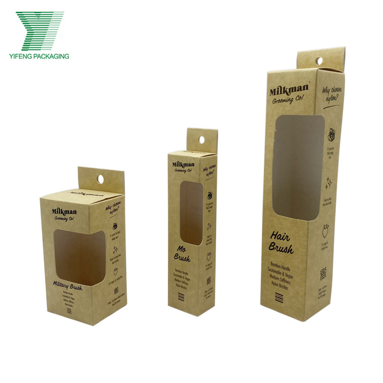 Custom Kraft Paper Box for cosmetic products Hanging Packaging Boxes Folding Cardboard Boxes with window