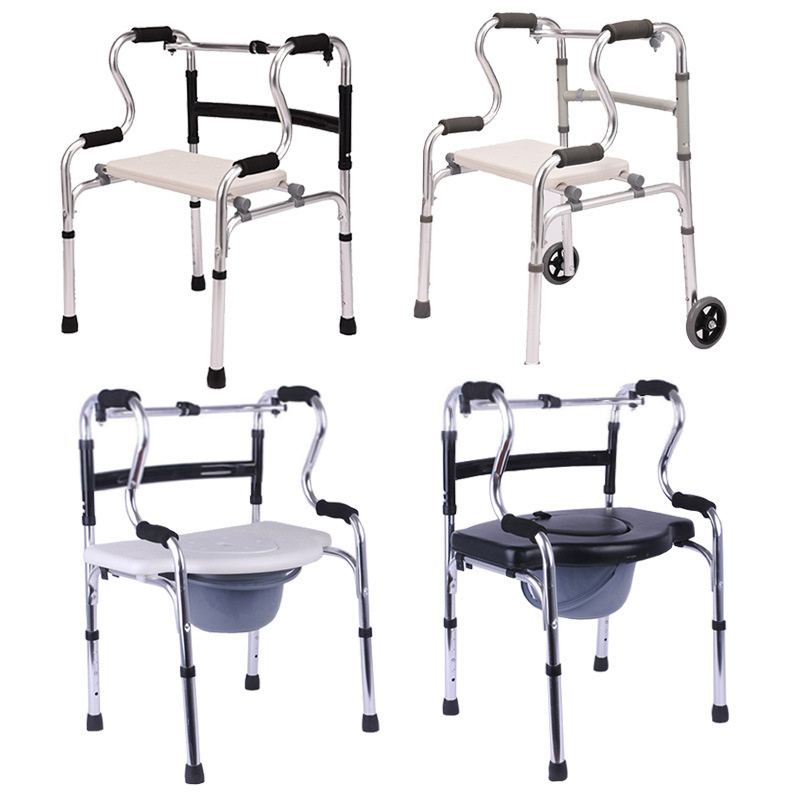 Orthopedic Adjustable Stand Up Walker Aids Outdoor Double Bend Folding Adult Aid Mobility Frame Steel Rollator Walker with Seat