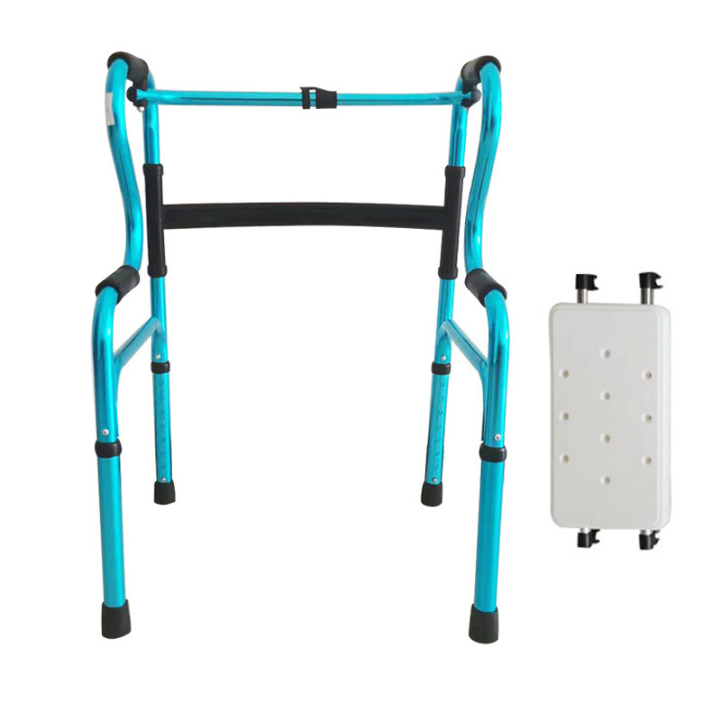 Orthopedic Adjustable Stand Up Walker Aids Outdoor Double Bend Folding Adult Aid Mobility Frame Steel Rollator Walker with Seat