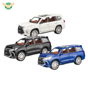 Diecast Car 1/24 Model Car Toy 1/24 Scale Pull Back Lexus LX570 with Sound Light 6 Doors Openable Window Box for Kids