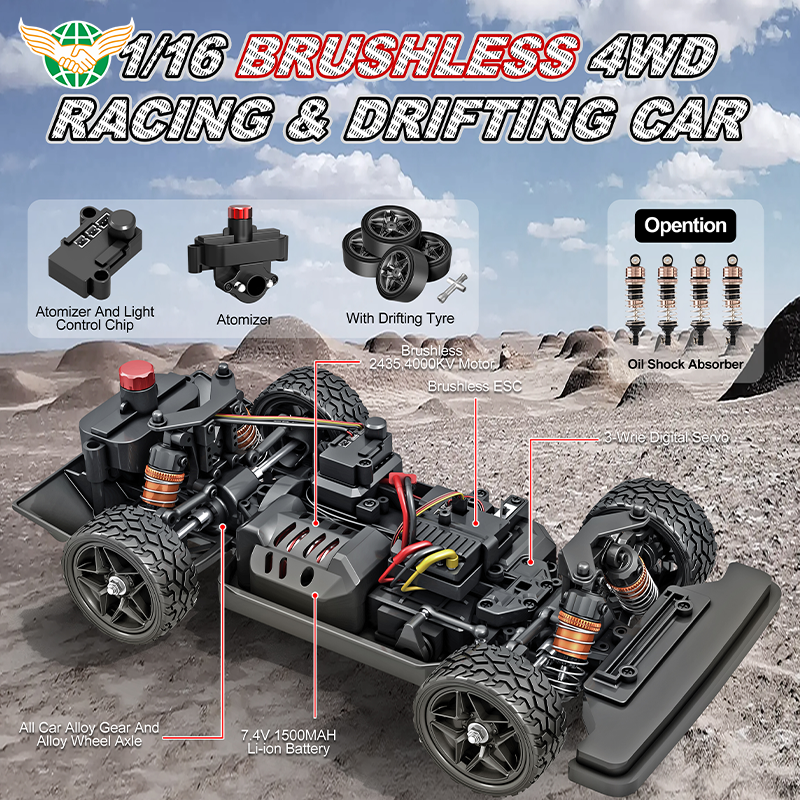 1/16 4WD 2.4G All-Metal Chassis RC Car High Speed 36KM/H Drift Racing with Remote Control Toys Racing Trucks 2.4G Radio Control