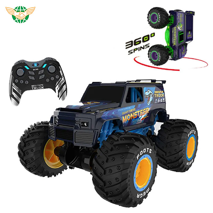 2023 Latest Best Selling 2.4G Standing Stunt Rc Car 1/10 Scale Big Flip Stunt Drift 360 Rotating Monster Truck With Spray