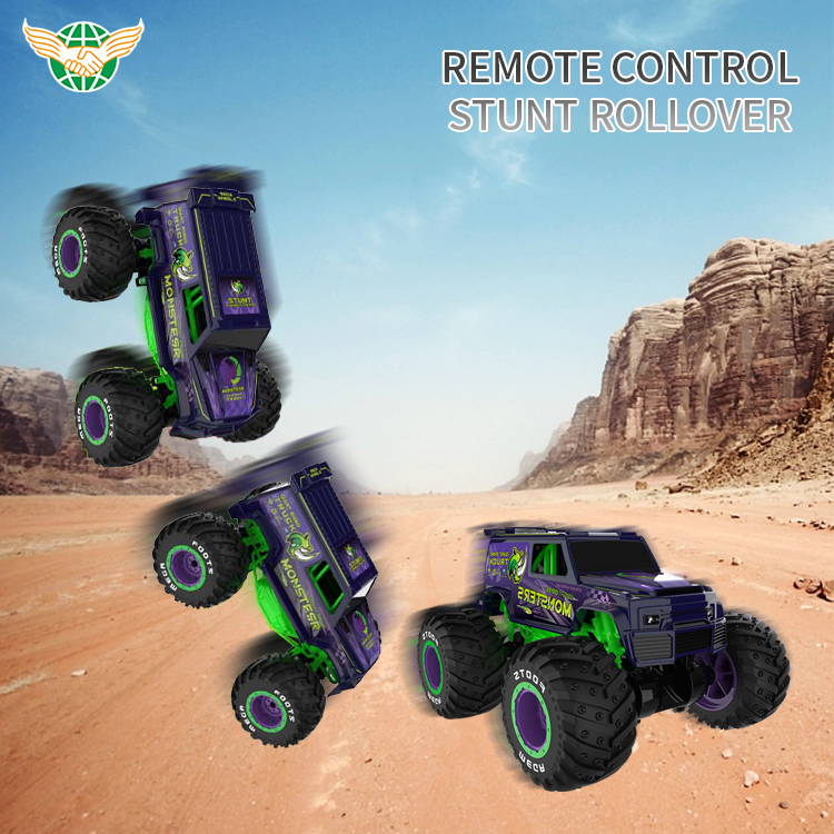 2023 Latest Best Selling 2.4G Standing Stunt Rc Car 1/10 Scale Big Flip Stunt Drift 360 Rotating Monster Truck With Spray