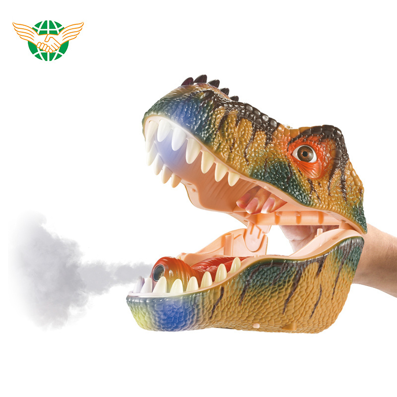 Wholesale kids toy dinosaur hand puppet animatronic dinosaur hand puppet dinosaur toy with spray