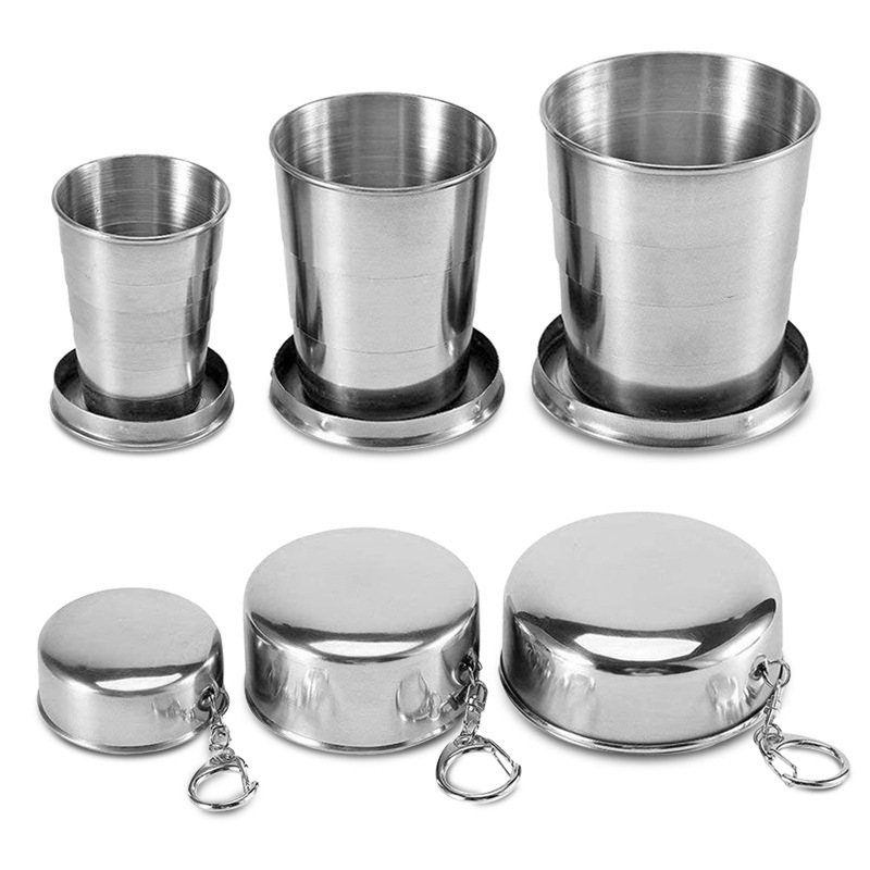 Keychain Design Collapsible Travel Folding Cup S/M/L Convenient Portable Stainless Steel Mug for Camping