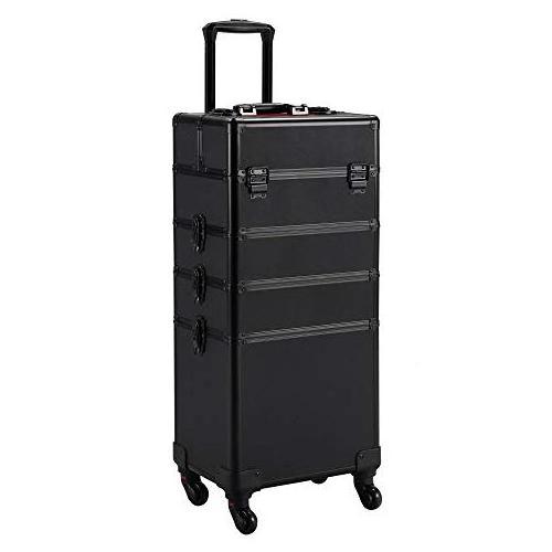 Rolling Trolley Aluminum cosmetic case with wheels 4 layers large makeup case tool case