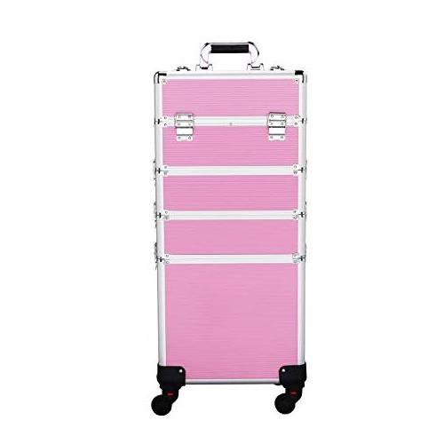 Rolling Trolley Aluminum cosmetic case with wheels 4 layers large makeup case tool case