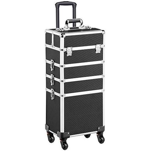 Rolling Trolley Aluminum cosmetic case with wheels 4 layers large makeup case tool case