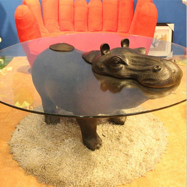 Modern Indoor Home Decoration Fiberglass Hippo Coffee Table Hippopotamus Resin Table Statue