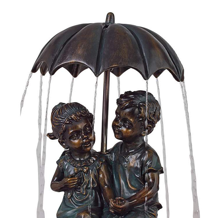 Custom Metal Bronze Kids Boy and Girl Copper Fountain Sculpture Umbrella Bronze Sculpture Fountain