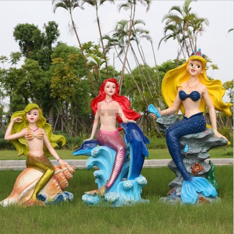 Customized Outdoor Life Size Resin Sculpture Mermaid Statue Sitting in Shell